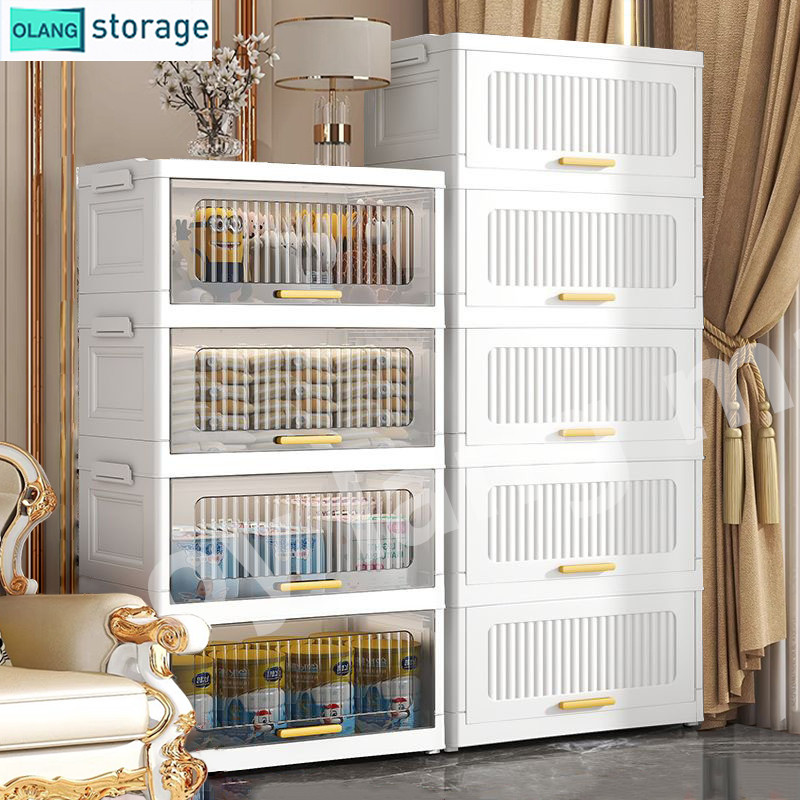 Oy ตู้ลิ้นชักพลาสติก ตู้เก็บของ พับได้ กันความชื้น มีล้อ วัสดุ PP 5060cm กันความชื้นในฤดูฝน มีล้อ