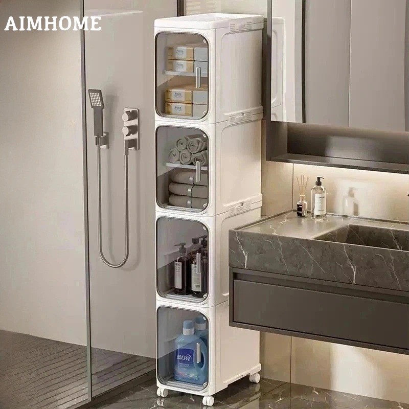 AimHome ตู้เก็บของพับได้ ตู้เก็บของ ชั้นเก็บของ ที่เก็บอุปกรณ์ในห้องน้ำ ล้อเลื่อน รับน้ำหนักได้มาก