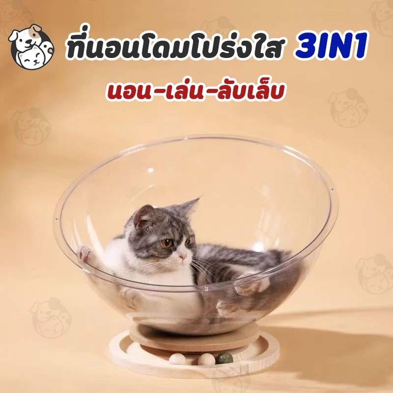 รังแมวแคปซูลอวกาศ 2in1 โดมแมว หลุมอวกาศ บ้านแมว ของเล่นแมว ที่นอนอวกาศ จานเสียงไม้เนื้อแข็งอะคริลิค