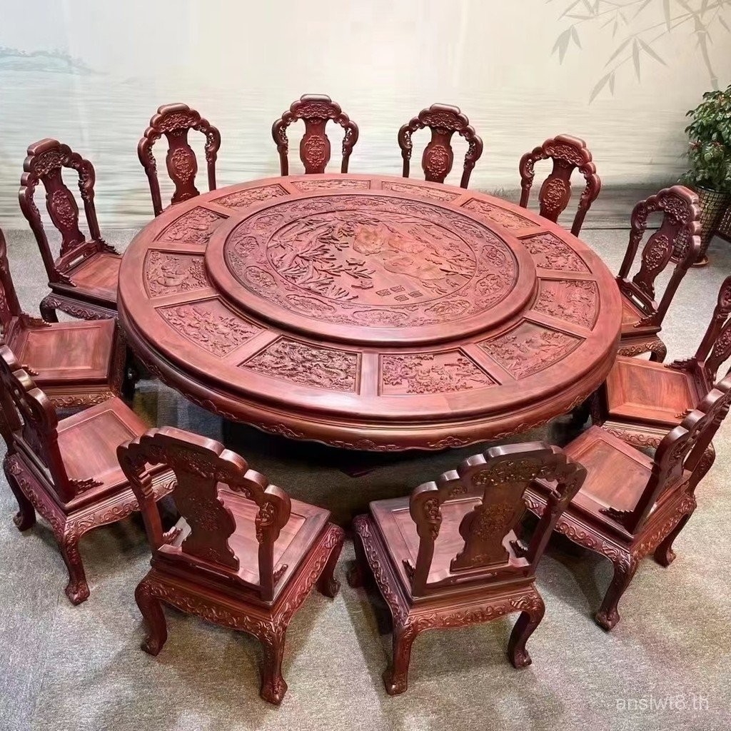 เฟอร์นิเจอร์มะฮอกกานีมงคล Reunion Zodiac รอบโต๊ะรับประทานอาหาร Zambia เลือดไม้จันทน์แกะสลักครัวเรือนโบราณ Living Ro