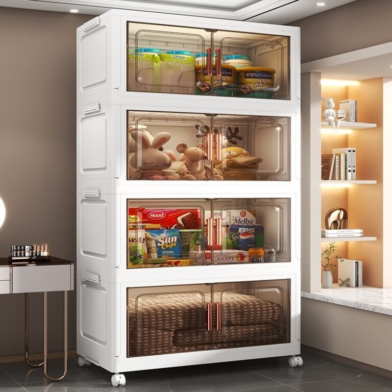 JUYBOS ตู้เก็บของ ตู้อเนกประสงค์ ตู้วางของมีหลายชั้น ตู้เก็บของอเนกประสงค์ 765ชั้น โปร่งใสสีครีม