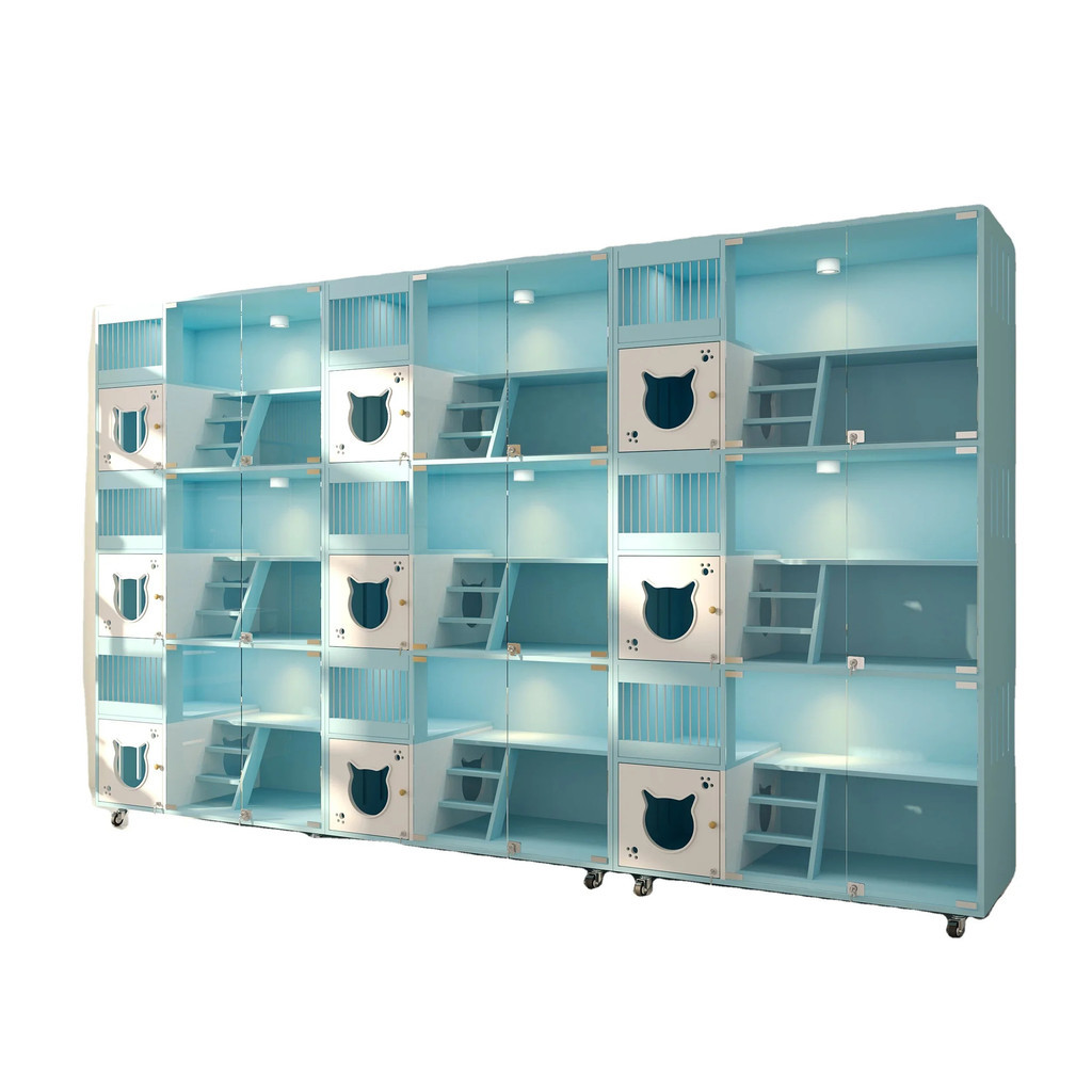 ปรับแต่ง Cat Shelter House ไม้แข็ง Villa กระจกนิรภัยร้านขายสัตว์เลี้ยง Cattery กรงเฟอร์นิเจอร์ Cat Hotel Cage Hot Deal