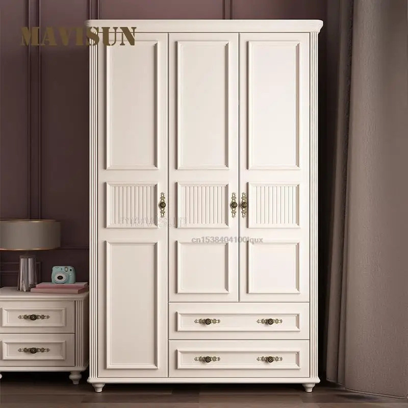 ตู้เสื้อผ้าอเมริกันตู้เสื้อผ้าที่เรียบง่ายทันสมัยพาร์ทเมนท์ขนาดเล็กห้องนอนตู้สีขาวประตูแกว่งประตูเด็กตู้เสื้อผ้า