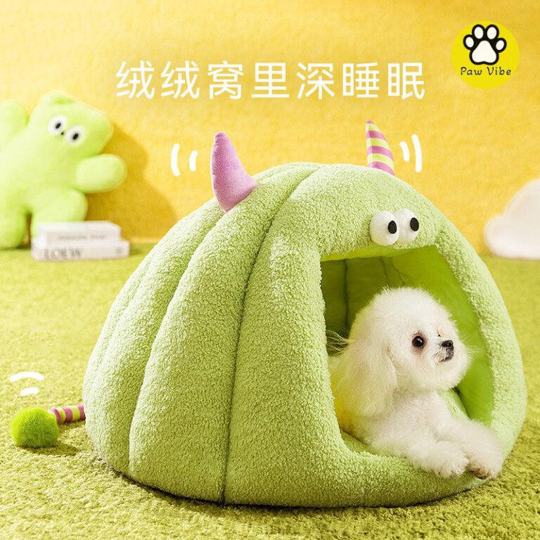 PawVibe แผ่น ฤดูใบไม้ร่วงและฤดูหนาว สไตล์มอนสเตอร์น้อยตลก ปิด อุ่น กันลม ยูร์ตมองโกเลีย เท็ดดี้ ที่นอนเเมว