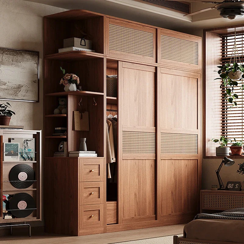 2025 อินเทรนด์ลิ้นชักขนาดใหญ่ Locker ตู้เสื้อผ้าหวายผู้หญิง Nordic ประตูบานเลื่อนตู้เสื้อผ้า Organizer Rack วัยรุ่น Armario F