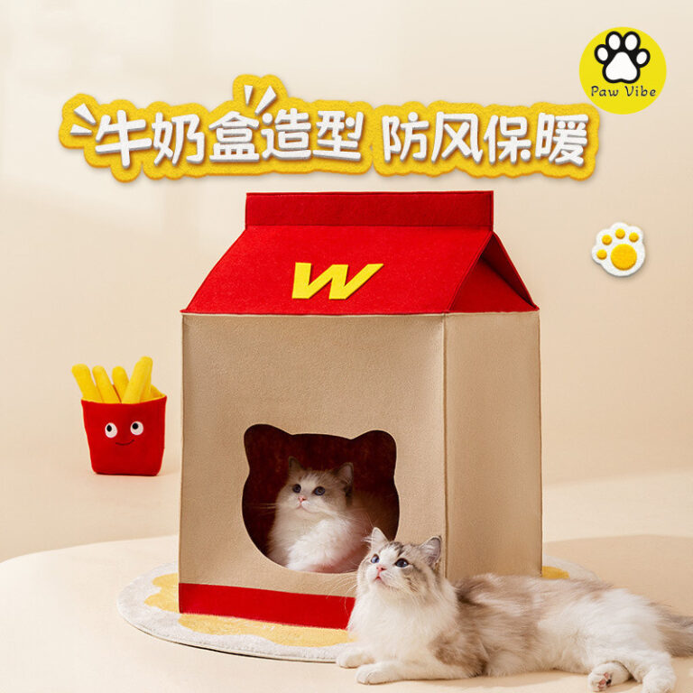 PawVibe สุนัข กล่องนมสักหลาดการ์ตูนฤดูใบไม้ร่วงและฤดูหนาว ฟรายส์สุนัขขนาดเล็ก เต้น เปลนอน