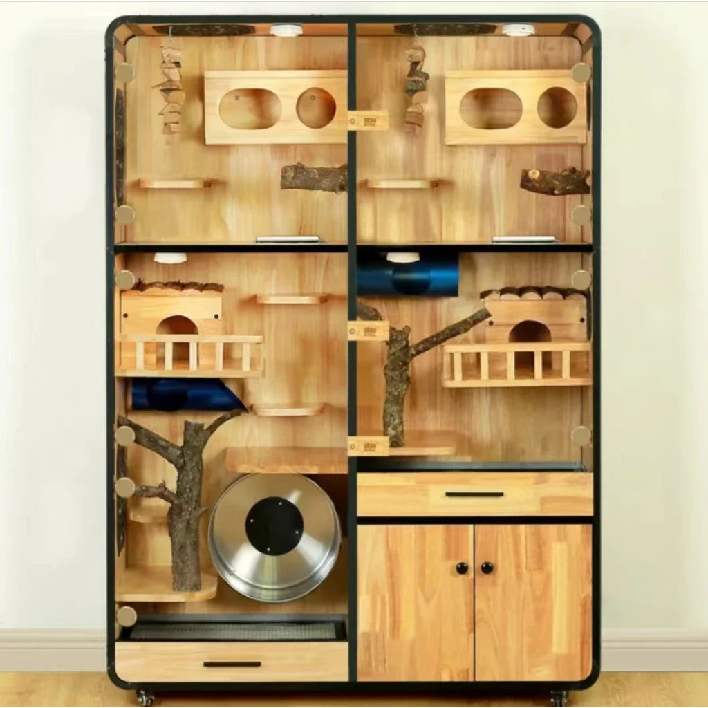 ชินชิลล่ากรงตู้ไม้เนื้อแข็งบ้านบ้านวิลล่าที่กาหนดเองปราสาทกรงสัตว์เลี้ยงบ้านหนูตะเภากรงสัตว์เล็ก2