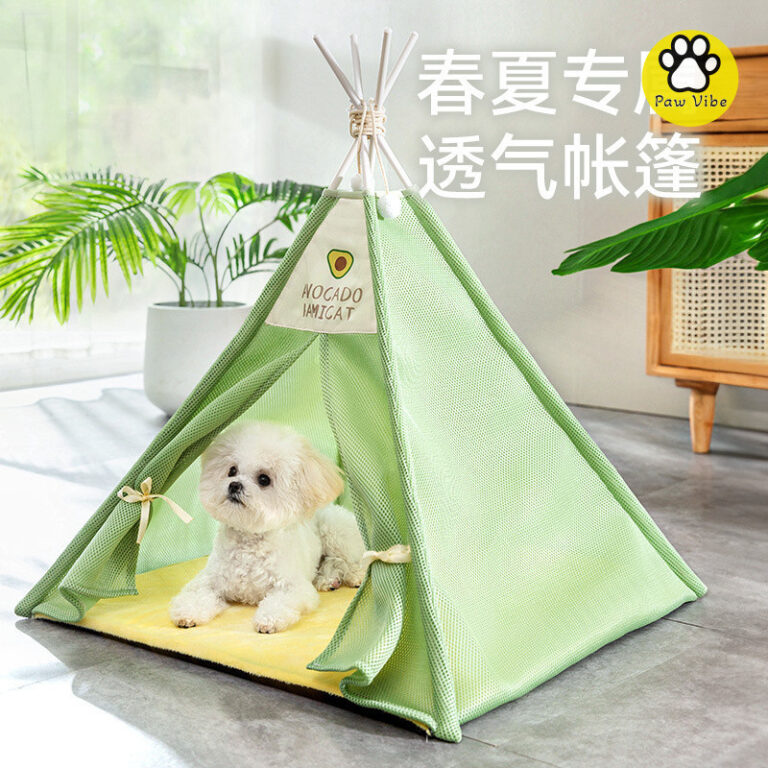 PawVibe ที่นอนหมา ฤดูใบไม้ผลิและฤดูร้อน ระบายอากาศได้ ถอดและซักได้ แซนวิชอะโวคาโด เตียงไม้หมา