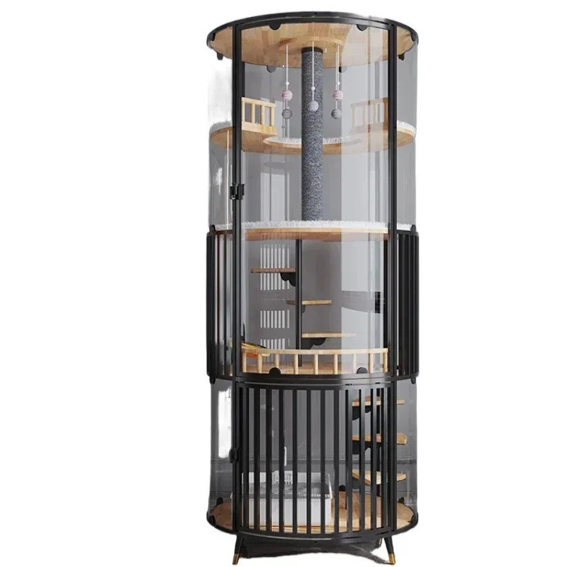 การเลือกยอดนิยมรอบกรงแมววิลล่า360จอแสดงผลพาโนรามาแก้วโปร่งใสสูงรังแมวพร้อมห้องสุขาไม้เนื้อแข็งแมว