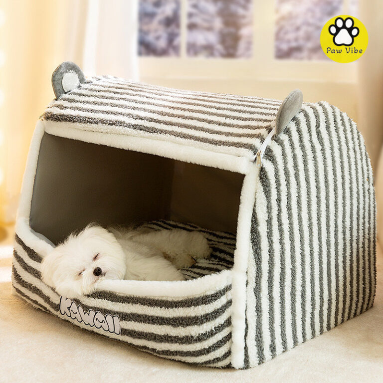 PawVibe หลุม ไม้ ฤดูใบไม้ร่วงฤดูหนาวลายทางหูเล็กมองโกเลียยูร์ตอบอุ่นเต็นท์นอนหลับลึก เบาะนอนหมา