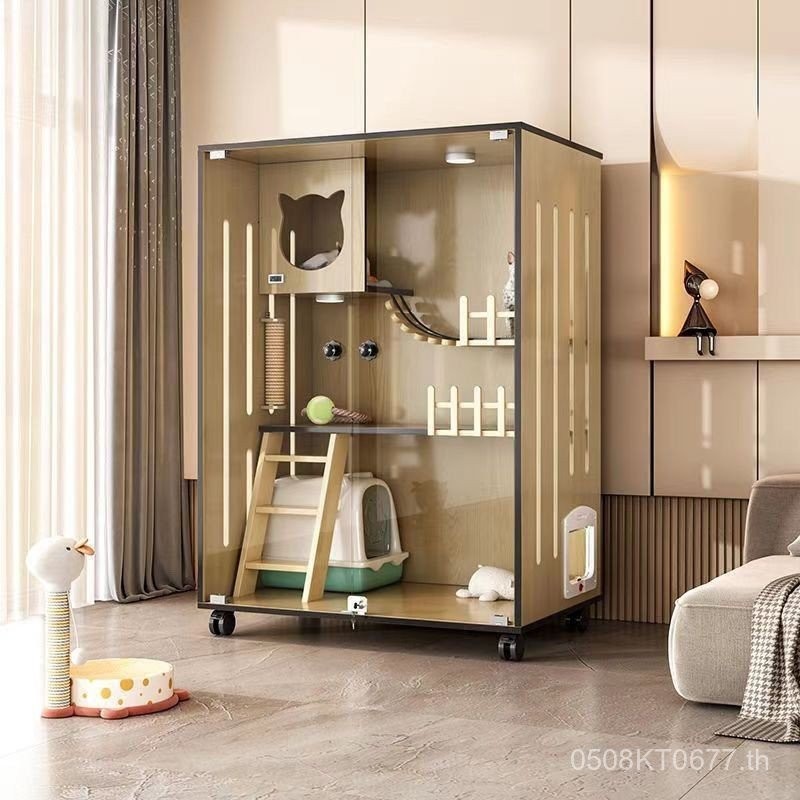 ตู้เก็บของไม้เนื้อแข็งหรูหรา Cat Villa XZ บ้านสองชั้นแบบสากลในร่ม 1513 เตียงสองชั้นกลางแจ้ง EMJW