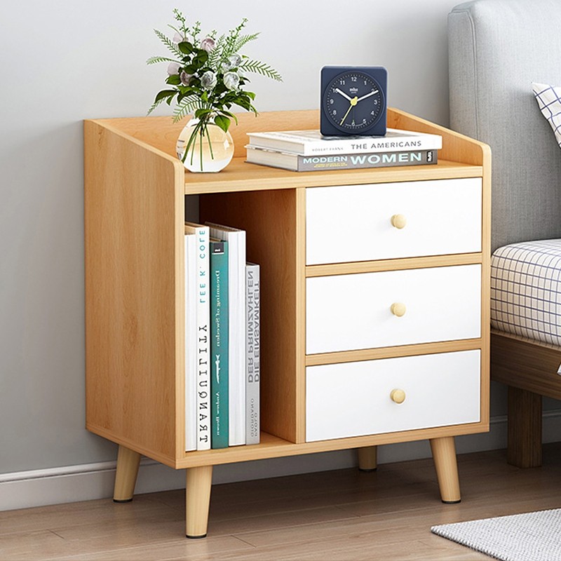 ตู้ข้างเตียง โต๊ะข้างเตียง กะทัดรัดพร้อมลิ้นชัก ชั้นวางของหัวเตียงแบบมินิมอล