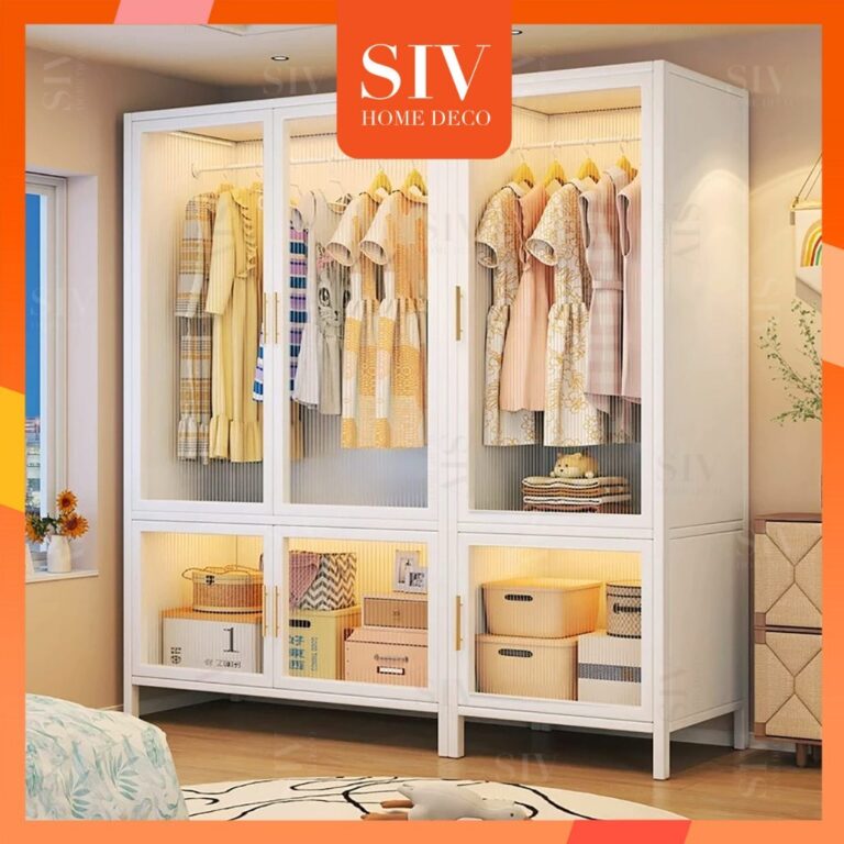 SIV ตู้เสื้อผ้าเหล็ก สำหรับเก็บเสื้อผ้า พร้อมราวแขวน แบบ 46 บานประตู