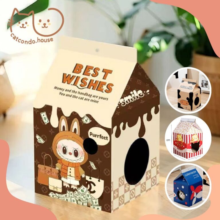 กล่องนม33x63cm วัว ลิง บ้านกระดาษแมวลายการ์ตูนน่ารัก ทรงกล่องนมพับเก็บได้ น้ำหนักเบา