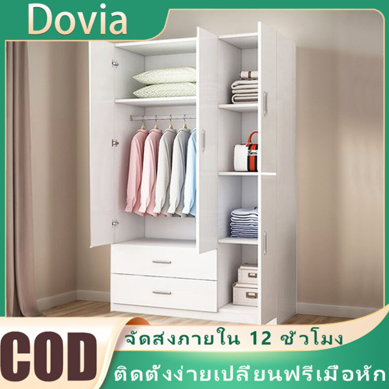 การติดตั้งง่ายตู้เสื้อผ้าไม้ห้องนอนครอบครัว ประกอบง่าย ตู้ขนาดใหญ่ ตู้เสื้อผ้าไม้ที่ทันสมัย