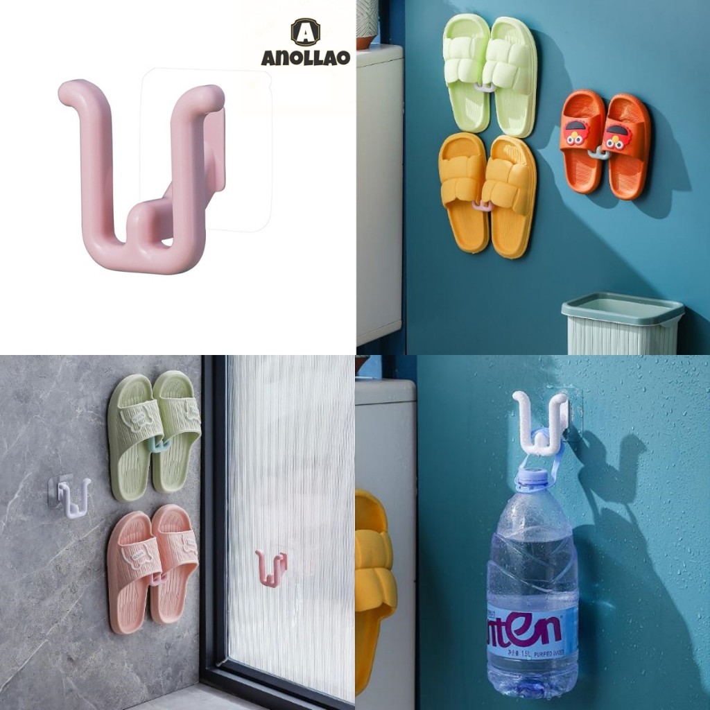 ชั้นวางรองเท้าติดผนังห้องน้ำ 3 ชิ้น ชั้นวางรองเท้าแตะ แบบเรียบง่าย ติดผนัง จัดระเบียบ ตะขอ ที่เก็บรองเท้า Anollao