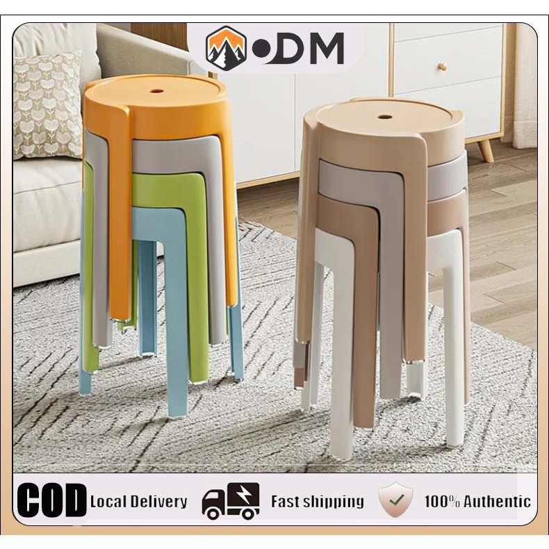 OUTDOORMORE สตูลพลาสติกสไตล์นอร์ดิก มาการอง โมโนบล็อก เก้าอี้ เก้าอี้รับประทานอาหารวางซ้อนกันได้ สตูลกลม ทนทาน