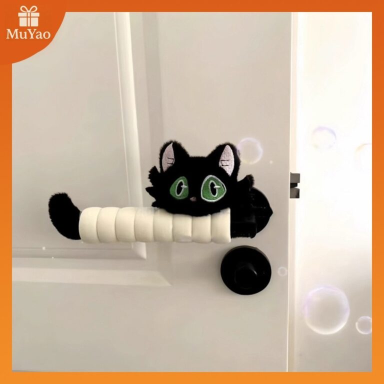 MUYAO น่ารัก Green Eye Cat Doorknob ถุงมือ AntiStatic Handle ฝาครอบป้องกันตุ๊กตาตกแต่งในครัวเรือน AntiCollision Doorknob