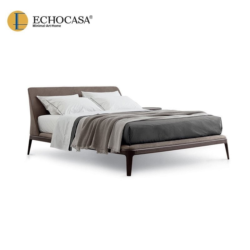 ECHOCASA เตียงหนังนอร์ดิกหรูหราเบาๆ สไตล์มินิมอล ขนาด 18 เมตร สำหรับห้องนอนใหญ่ เตียงคู่สำหรับงานแต่งงาน เตียงหนังแท้สไตล์อิตาลีสมัยใหม่