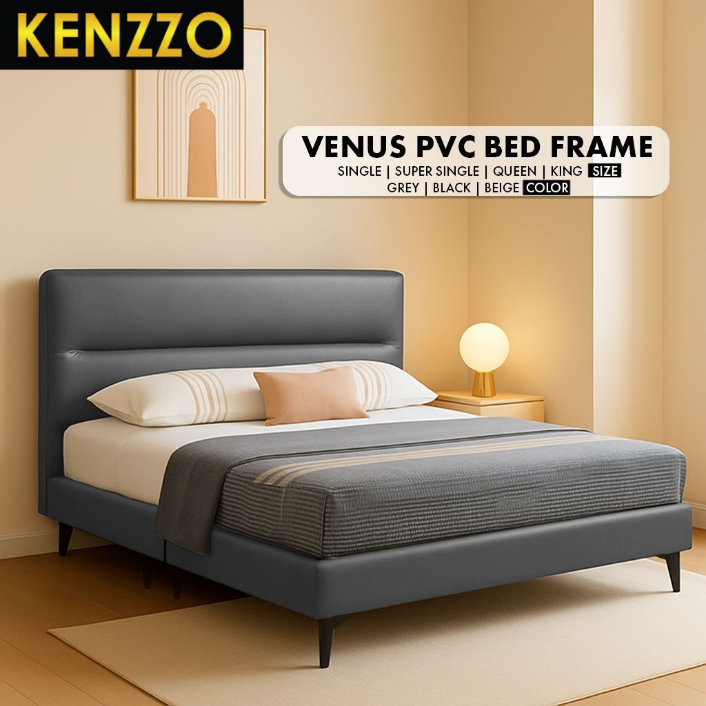 พร้อมส่ง Kenzzoเตียงหุ้มหนัง PVC พร้อมหัว ขนาด 3 ฟุต 35 ฟุต 5 ฟุต 6 ฟุต โครงไม้เนื้อแข็งอย่างดี Venus Bed Frame