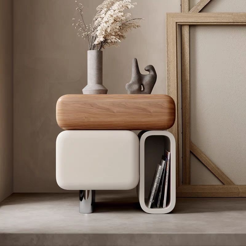 อิตาเลี่ยน Minimalist Creative โต๊ะข้างเตียง Walnut Veneer ตู้เก็บของ Designer Lonely สไตล์อพาร์ทเมนท์ขนาดเล็กห้องนอนโต๊ะข้างเตียง