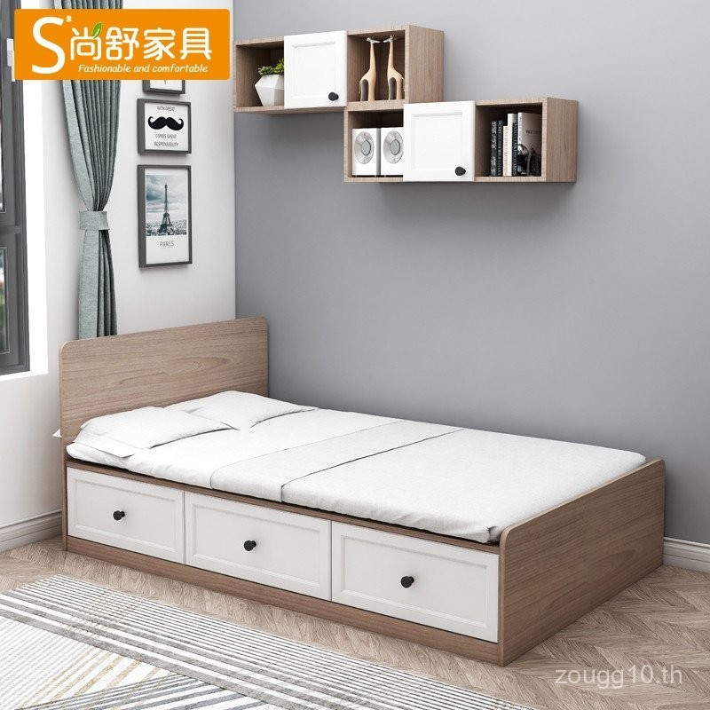 ที่เก็บเตียงทาทามิแบบมินิมอลลิสต์สมัยใหม่ เตียงเก็บของแบบลิ้นชักคู่ เตียงเดี่ยวสำหรับเด็ก เตียงสูงสำหรับอพาร์ตเมนต์ขนาดเล็ก