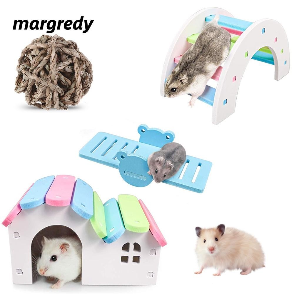 MARGREDY ของเล่นหนูแฮมสเตอร์สายรุ้งสัตว์เลี้ยงฟันเคี้ยวของเล่นการออกกาลังกายการดูแลฟันไม้