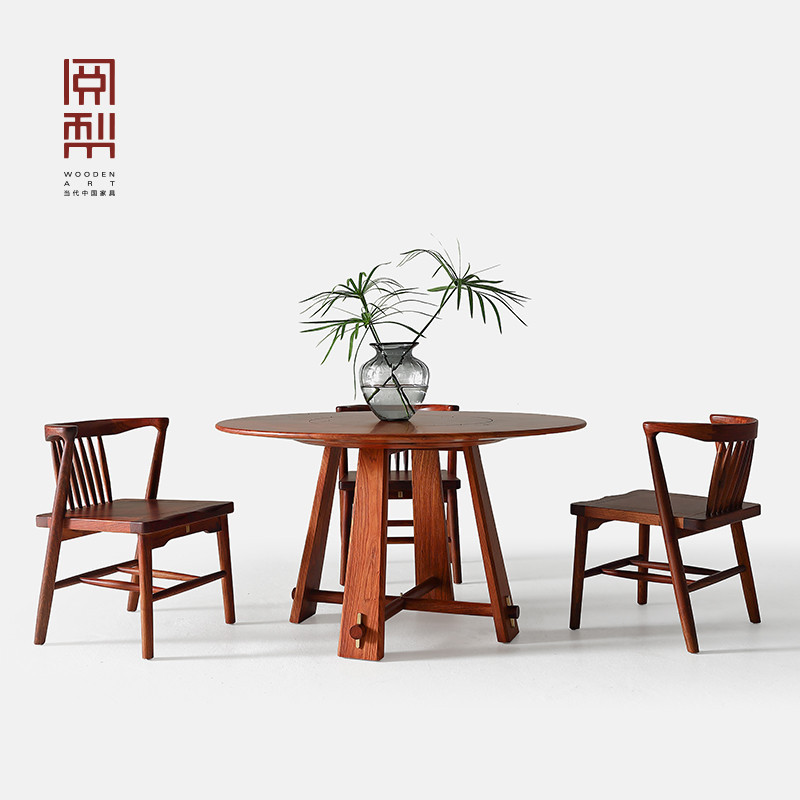 อ่านลูกแพร์โต๊ะรับประทานอาหารครัวเรือนใหม่สไตล์จีนแอฟริกันชิงชันไม้เนื้อแข็งที่ทันสมัยเรียบง่ายแสงหรูหราทองเหลืองตัวย่อหนึ่งรอบโต๊ะรับประ