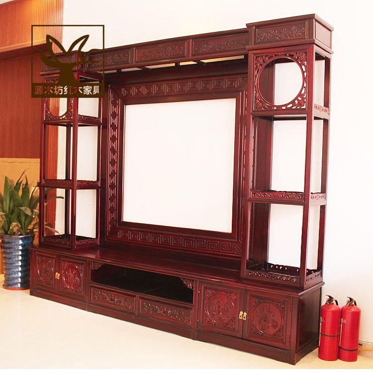 ใต้อเมริกันชิงชันผนังพื้นหลังทีวีมะฮอกกานีเฟอร์นิเจอร์ตู้ชั้น พระเจ้า แร็คไม้เนื้อแข็งชั้นวางจอแสดงผลใหม่สไตล์จีน ดูโอบาเก