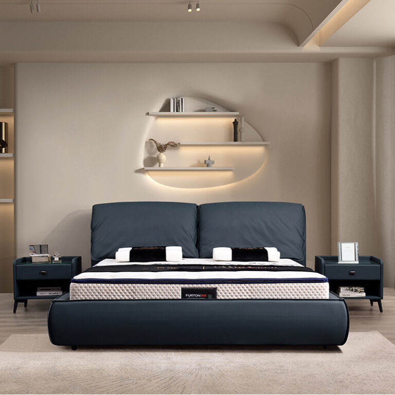 Furton NonAgreed Home Italian Minimalist นาเข้าหนังสีเขียวทั้งหมด First Layer Cowhide หนังแท้เตียงนุ่ม Lamborghini เตียงแต่งงาน
