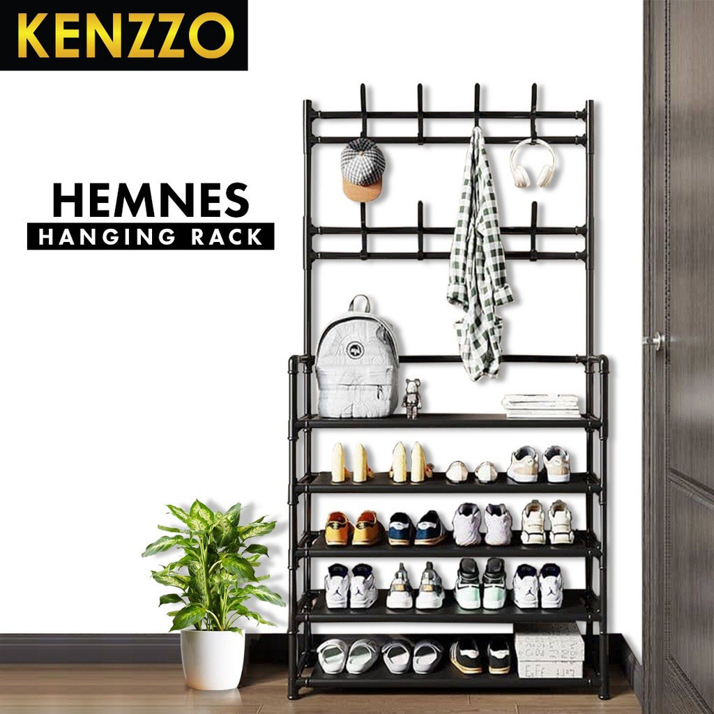พร้อมส่ง KENZZO HEMNES ชั้นวางรองเท้าพร้อมราวแขวน ชั้นวางของ ราวแขวน ราวแขวนเสื้อผ้า ชั้นวางรองเท้า ราวแขวนเอนกประสงค์