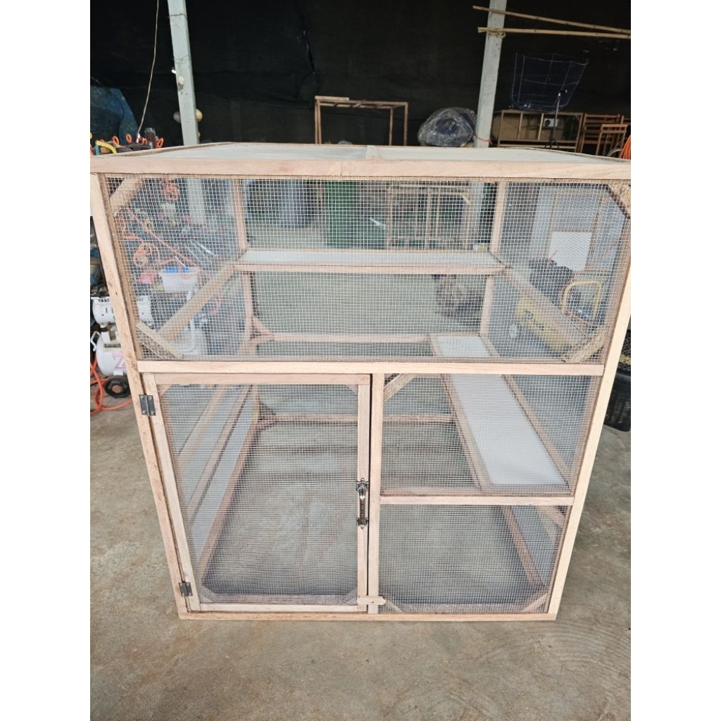 กรงแมวแบบตาข่ายถี่ ลวดหนา พื้นโล่ง ขนาด1209090ซม