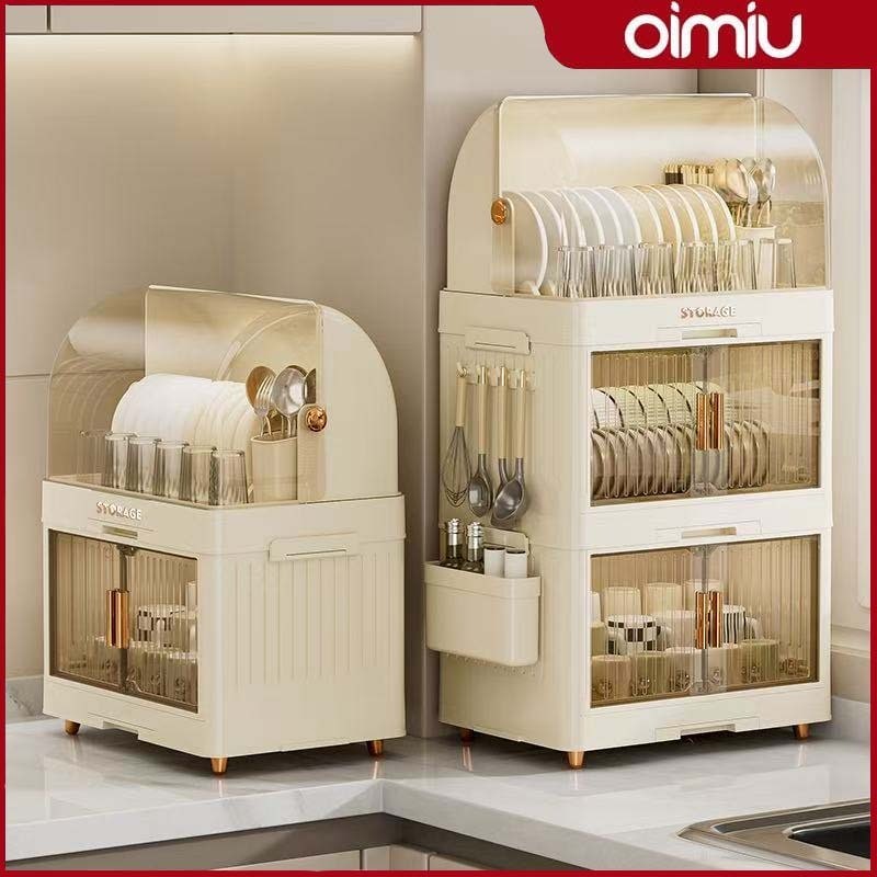OIMIU ตู้เก็บจาน ตู้กับข้าว ตู้เก็บของ ตู้เก็บจาน 23ชั้น ตู้เก็บเครื่องใช้ในครัว มีชั้นป้องกันสนิม กันฝุ่น กันหนู กันน