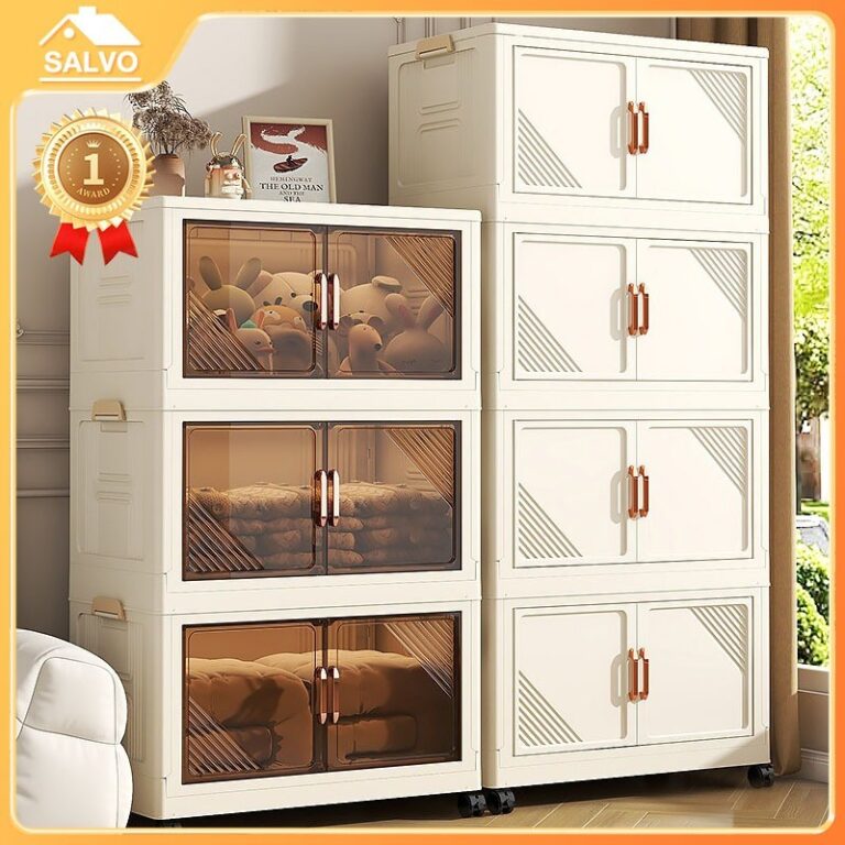 NEWSALVO ตู้เก็บของ ตู้เก็บของ ตู้อเนกประสงค์ มีล้อเลื่อน พับเก็บได้ วางซ้อนได้สูง ความจุแบริ่ง 100KG วัสดุ PPหนา