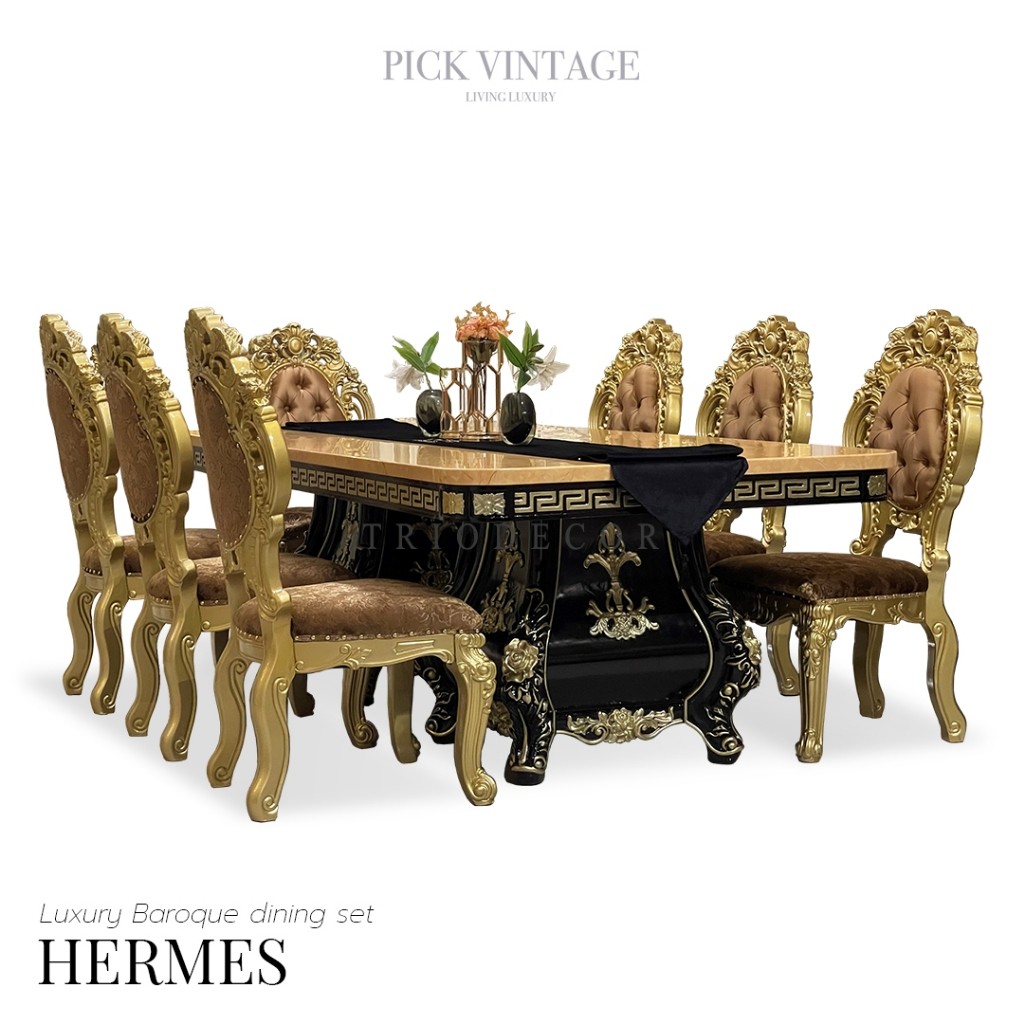 HERMES luxury Baroque dining set ชุดโต๊ะอาหารสไตล์บาร็อค หลุยส์ สีทอง 8ที่นั่ง รุ่น เฮอร์มีส