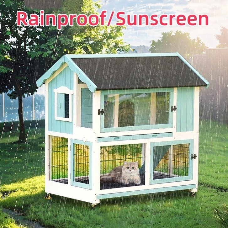 บ้านแมวกลางแจ้งขนาดใหญ่ บ้านไม้ กรงไม้สำหรับสัตว์เลี้ยง กรงแมว กรงกระต่าย กรงไม้ทึบ กันฝน ล็อคได้