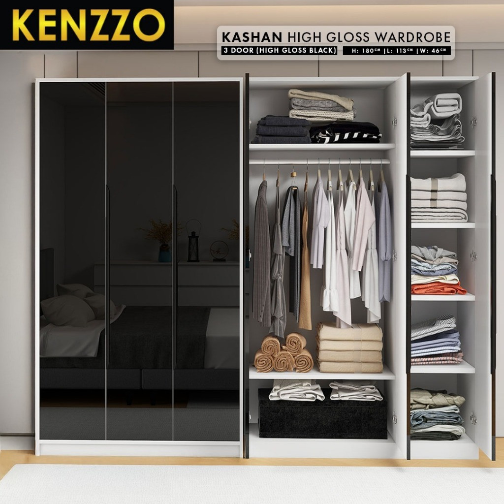 ตู้เสื้อผ้าไม้ 2 3 ประตู สไตล์โมเดิร์น ไม้หนา แข็งแรง จุของได้มาก ตกแต่งห้องให้ดูหรูหรา Kashan Wooden Wardrobe