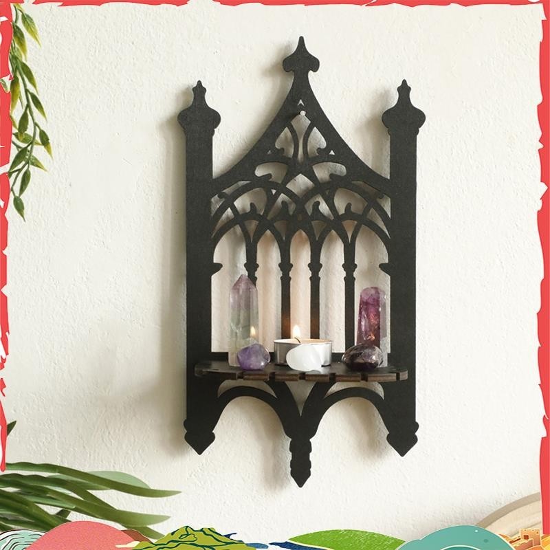 ไม้สีดาโกธิครั้วประเภท WallHung ชั้นวางตกแต่งตกแต่งห้องนอนชั้นวาง