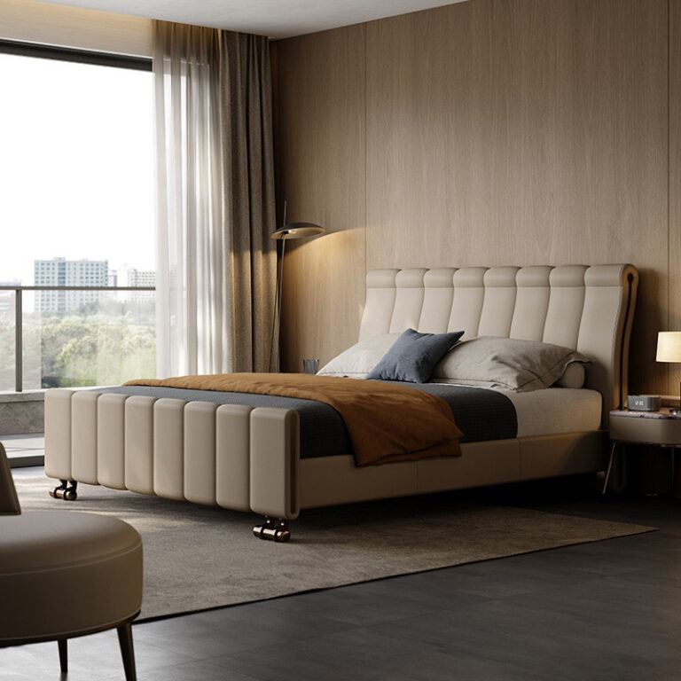 ทาซ่า อิตาเลี่ยน เรียบง่าย เตียงหนัง 2022 ใหม่สไตล์บิ๊กวิลล่าครัวเรือนเตียงใหญ่ออกแบบสร้างสรรค์โมเดิร์นแสงหรูหราเตียง