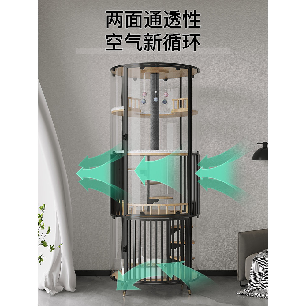 เหมียว สรรเสริญ360แก้วพาโนรามาแมววิลล่ากรงแมวห้องหรูหราขนาดใหญ่ในครัวเรือนห้องน้าในร่มแบบบูรณาการ