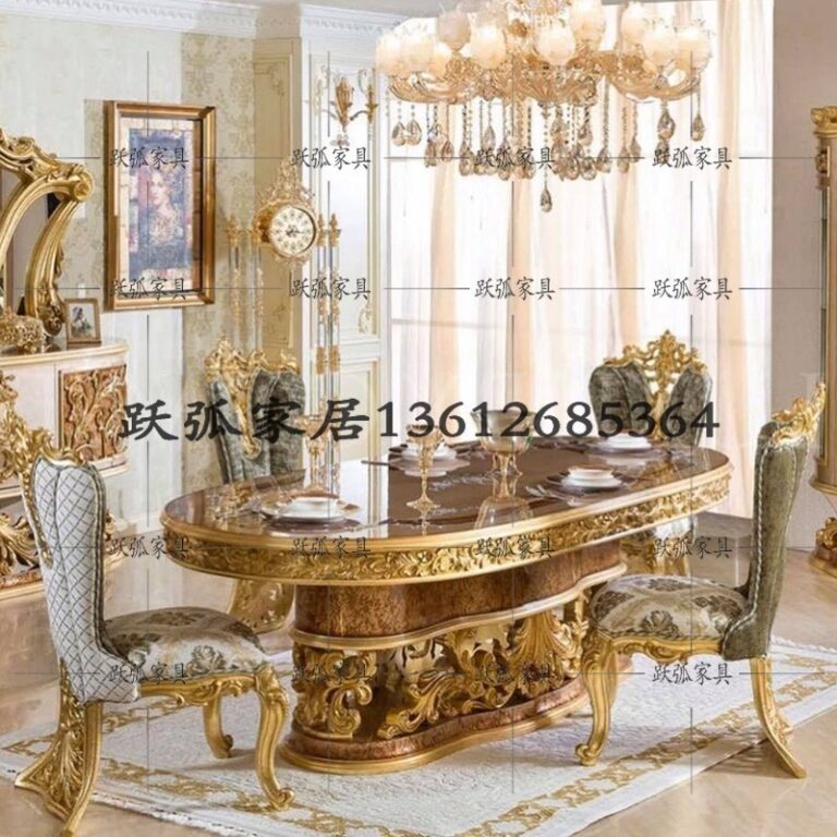 สไตล์ยุโรปไม้เนื้อแข็งแกะสลักโต๊ะรับประทานอาหารรูปไข่ทองฟอยล์สีโต๊ะรับประทานอาหารพระราชวังหรูหราวิลล่าโต๊ะรับประทานอาหารสไตล์อิ