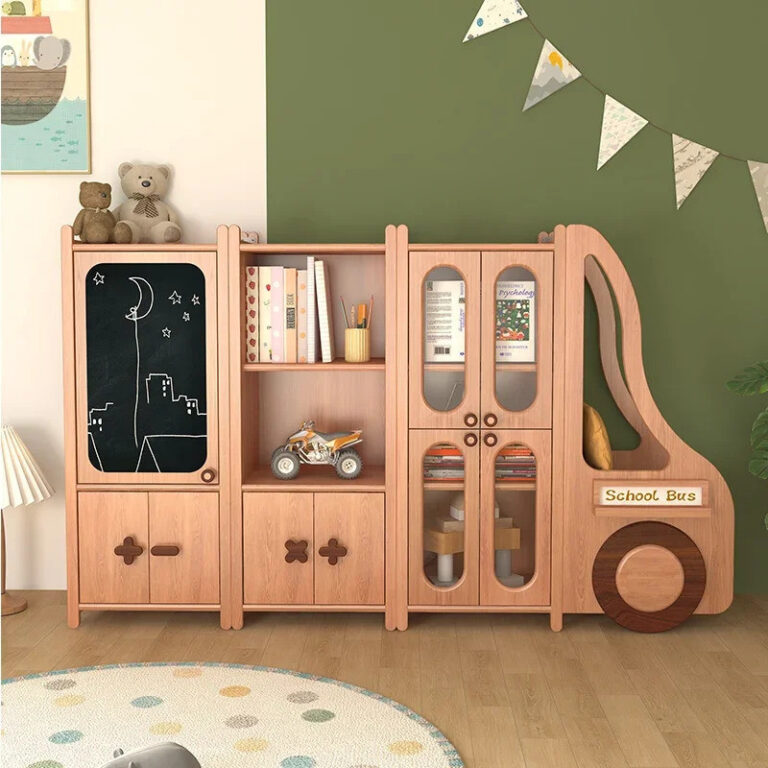 พื้นที่อ่านหนังสือสาหรับเด็กตู้หนังสือพื้นถึงพื้นตู้เก็บไม้เนื้อแข็งกันฝุ่นรถชั้นวางหนังสือชั้นเก็บ