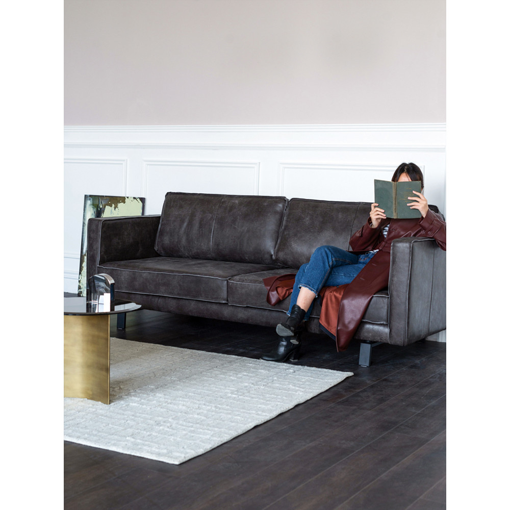 นาเข้าโซฟาหนังเต็มรูปแบบห้องนั่งเล่นหนังวัวชั้นแรกอินไลน์สามที่นั่งอพาร์ทเมนต์ขนาดใหญ่แสงหรูหรา Taupe ต้องการประกอบ