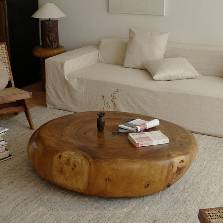 Log coffee table living room pebble creative round full solid wood coffee table Q