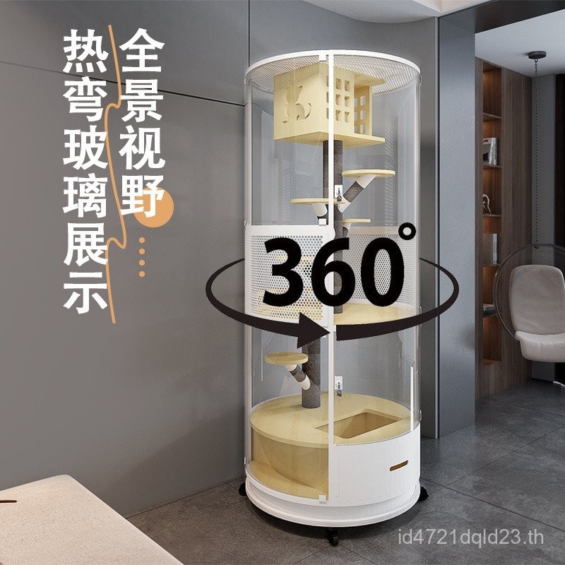 360วิลล่าแมวพาโนรามาพื้นที่ขนาดใหญ่หรูหราแมวครอกห้องแก้วตู้โชว์แมวกรงแมวที่มีห้องน้ากรงเพาะพันธุ์ ล4จาก