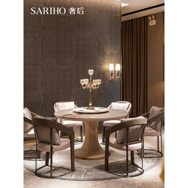 Luxury Post Italy Platinum Sands Marble รอบโต๊ะรับประทานอาหารโต๊ะเก้าอี้ longhi เวลาเฟอร์นิเจอร์ประกอบ mikemike