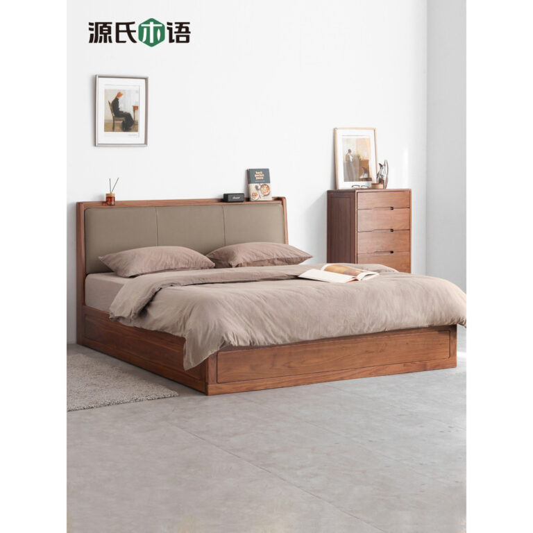 Genji Muyu ไม้เนื้อแข็งทั้งหมดลิ้นชักเตียง Nordic ห้องนอนวอลนัทสีดาเก็บเตียงโมเดิร์น Simple กล่องเตียง