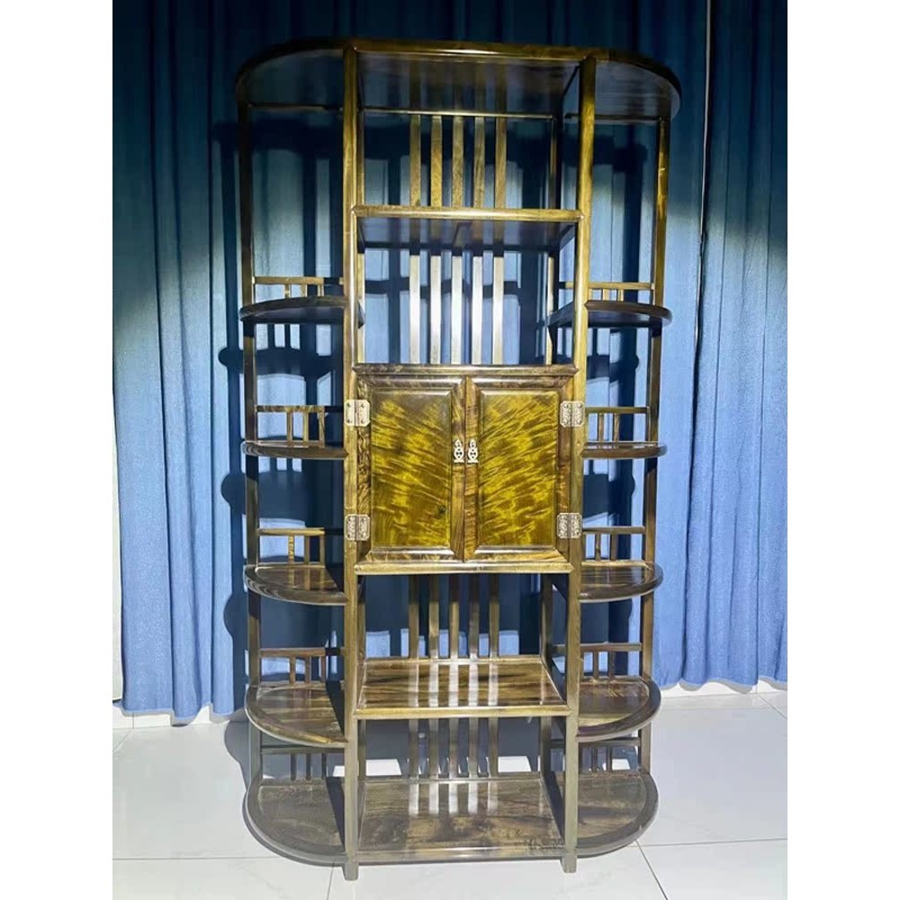 Golden Silk Nan Bogu Rack Ebony Gloomy Wood All Solid Wood Transfer Rack ใหม่จีนโบราณชั้นวางไวน์ชั้นเก็บมัลติฟังก์ชั่น