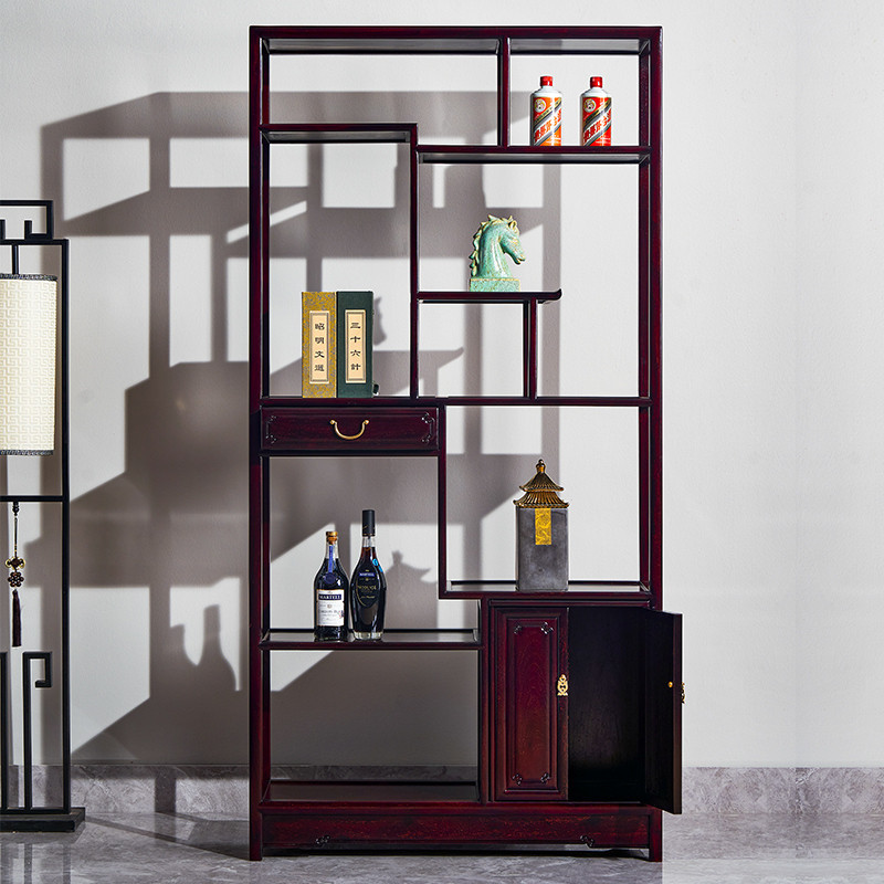 มะฮอกกานีเฟอร์นิเจอร์เลือดไม้จันทน์ พระเจ้า ชั้นวางเครื่องประดับพาร์ทิชันตู้ไม้เนื้อแข็งจีนโบราณชั้นวางห้องนั่งเล่น ดูโอบาเก เอต