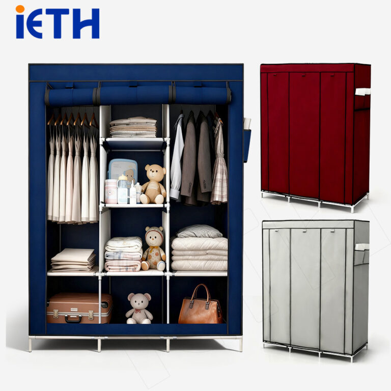 iETH ส่งฟรี ตู้เสื้อผ้าพับได้ 130cm ประตูม้วน 4 ตัว กันฝุ่นกันแมลง 100 โครงเหล็กชุบกัลวาไนซ์ แข็งแรงทนทาน ประกอบง่ายไม่ใช้เครื่องมือ